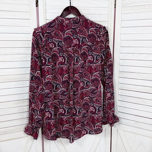 Michael Michael Kors Paisley Ruffled Button Front Blouse Red Blue Large - Picture 9 of 12